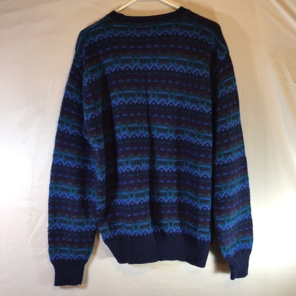 Vintage Reed St. James XXL Sweater Blue Geometric Fair Isle Knit Retro Winter - Picture 2 of 7